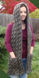Gray Cable Knit Chunky Hooded Pocket Scarf Pattern