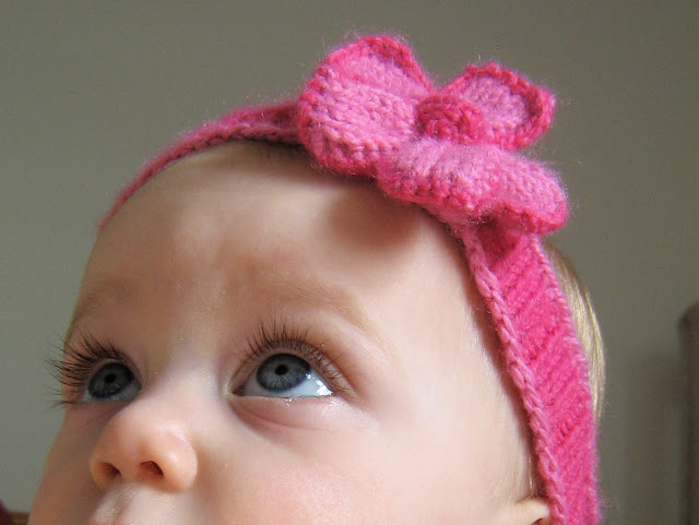 Free Knitting Pattern for Baby Headband with Flower
