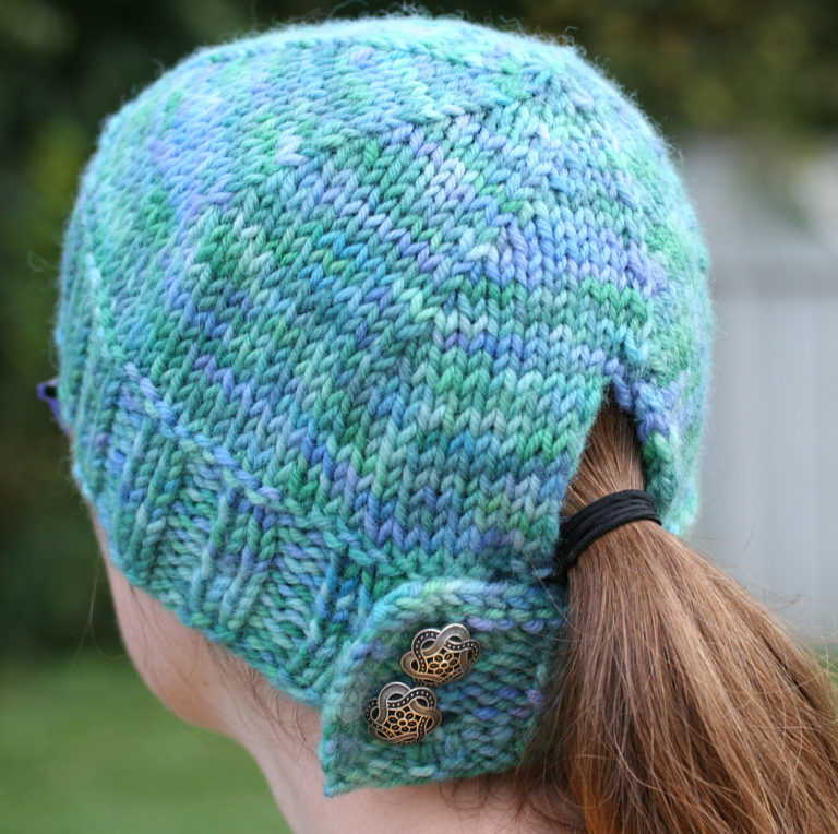 Free Knitting Pattern for Ponytail Hat with Button Closure